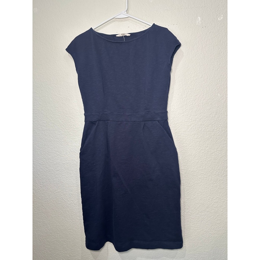 Boden Navy Blue Cotton Slub Jersey Boat‎ Neck Cap Sleeve Pocket Dress US 8R
